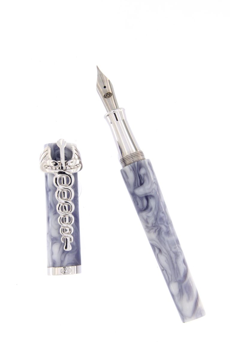 FOUNTAIN PEN CADUCEO IN SILVER 925 AND WHITE AND VIOLET RESIN