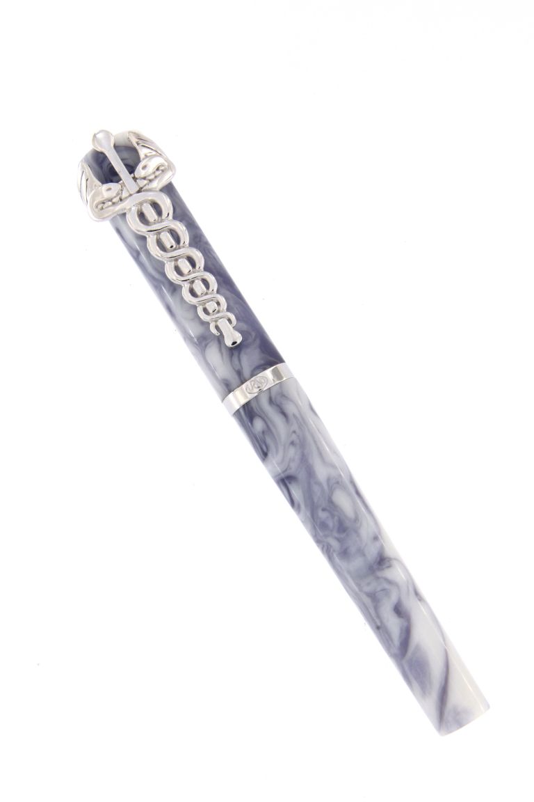 FOUNTAIN PEN CADUCEO IN SILVER 925 AND WHITE AND VIOLET RESIN