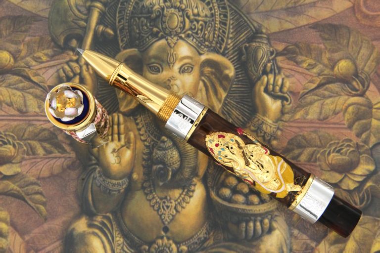 ROLLER BALL LORD GANESHA  IN STERLING SILVER VERMEIL AND ENAMELS