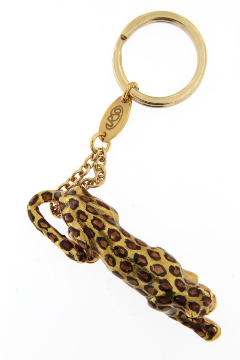 KEY RING LEOPARD IN SILVER GOLD PLATED