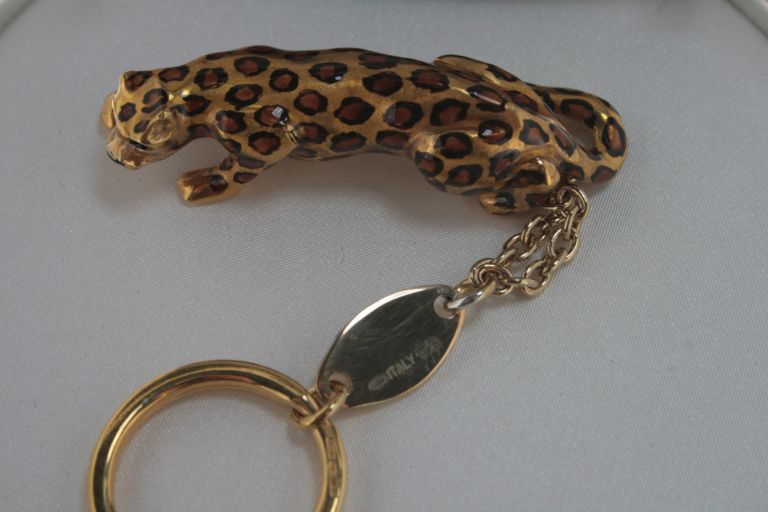 KEY RING LEOPARD IN SILVER GOLD PLATED