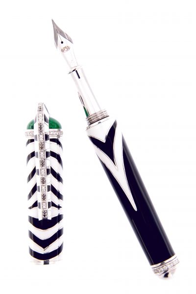 FOUNTAIN PEN ZEBRA IN STERLING SILVER AND DIAMONDS URSO